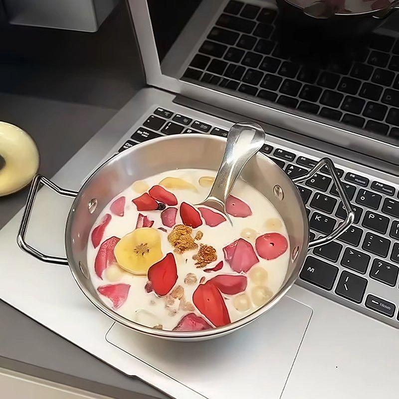 1 шт., корейская миска для кухни, прочная нержавеющая сталь, миска для рисового вина, бытовая тарелка с двумя ушками для закусок, миска для лапши быстрого приготовления