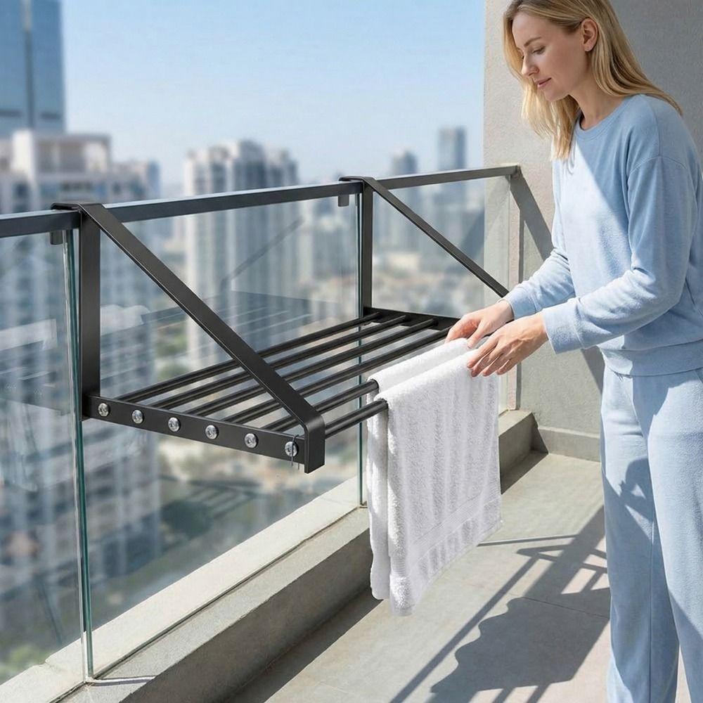 Space Saving Clothes Drying Rack Wall Mounted Hanging Clothes Rack Shoe Rack  for Balcony