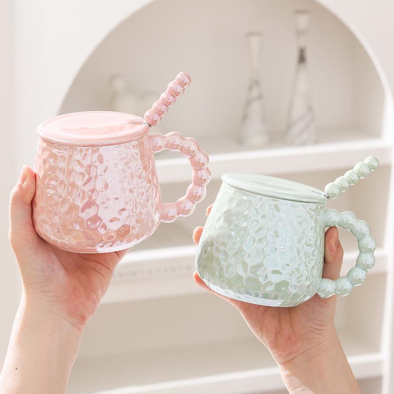 Ins Style Light Luxury Cup High Value Ceramic Mug Women with Lid Spoon Office Coffee Cup Couple Milk Cup