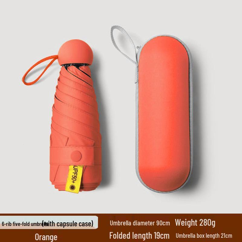 Женский мини-зонт двойного назначения: Компактный пятисложенный дизайн, Утолщенная ткань, Черный клей для защиты от УФ-лучей, Возможность нанесения логотипа на заказ