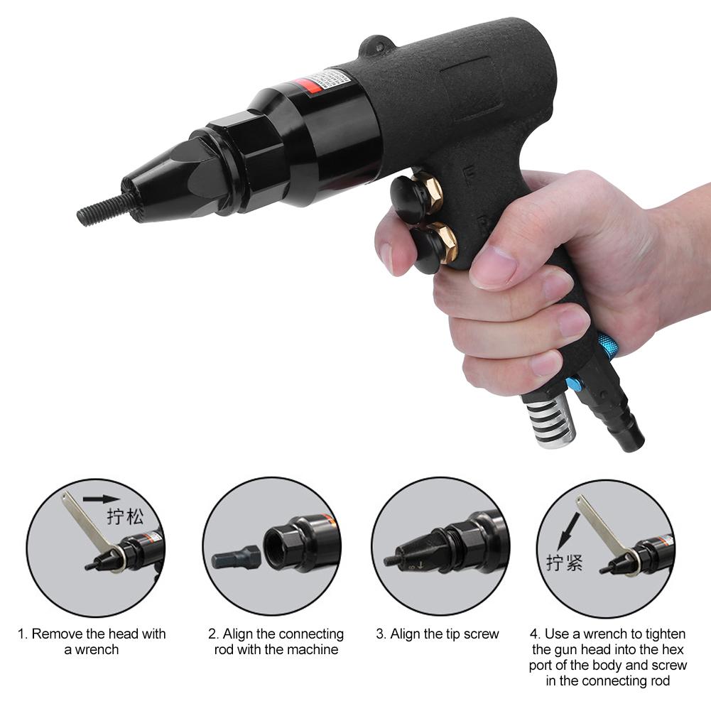 Pneumatic Rivet Nut Gun Riveter M5M6 Thread Air Riveting Hand Power Tool 700rpm