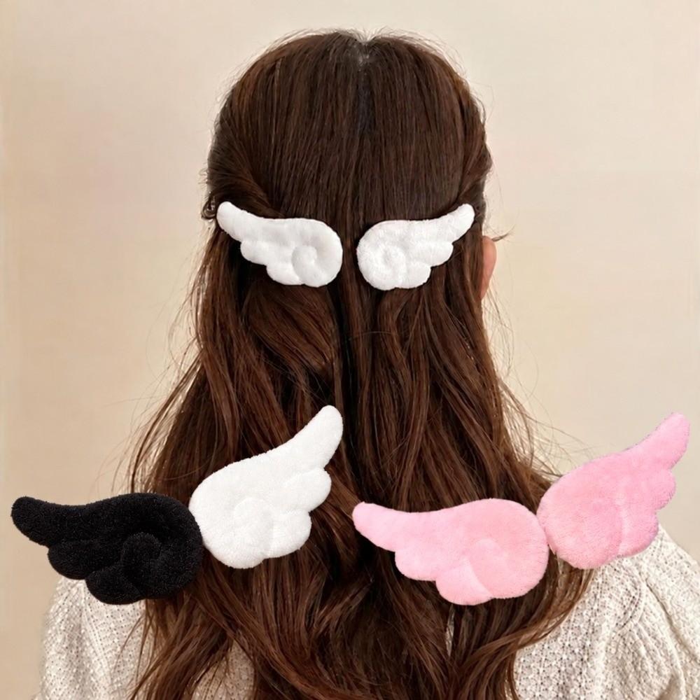 2Pcs Solid Color Cosplay Hairpin Plush Duckbill Clip Sweet Angel Wing Hair Clip Girls