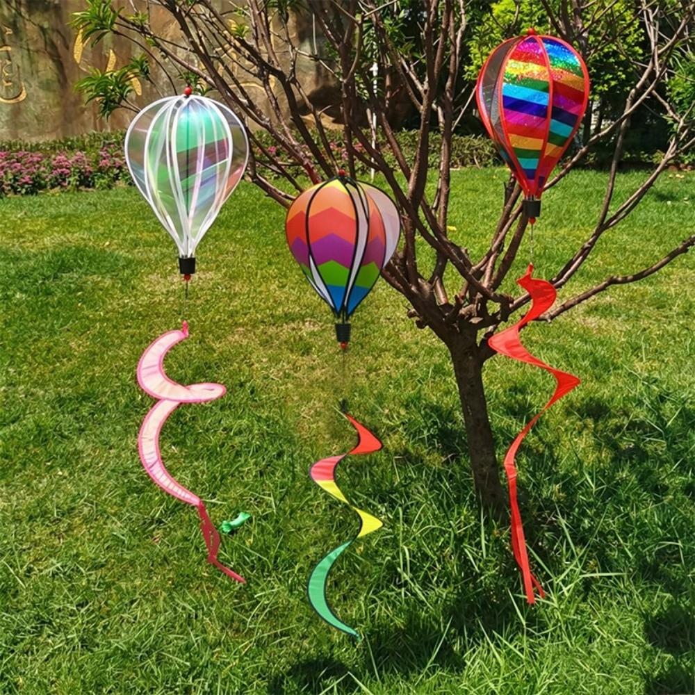 Rainbow Color Hot Air Balloon Spinner 40cm Balloon Rotating Sequins Pinwheels Rotating Windmill