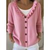 Women S Ruffled V Neck Solid Color Knit Cardigan Casual Autumn Winter Sweater Coat