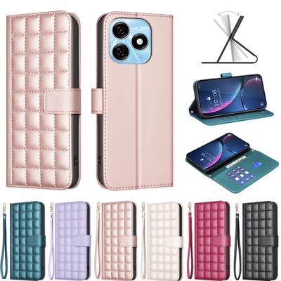 Чехол-кошелек-бумажник с небольшой квадратной сеткой из искусственной кожи для Tecno Camon 30, Pova 6, Pova 6 Pro, Spark 20, Spark Go 2024, Spark 20C, Pop 8...