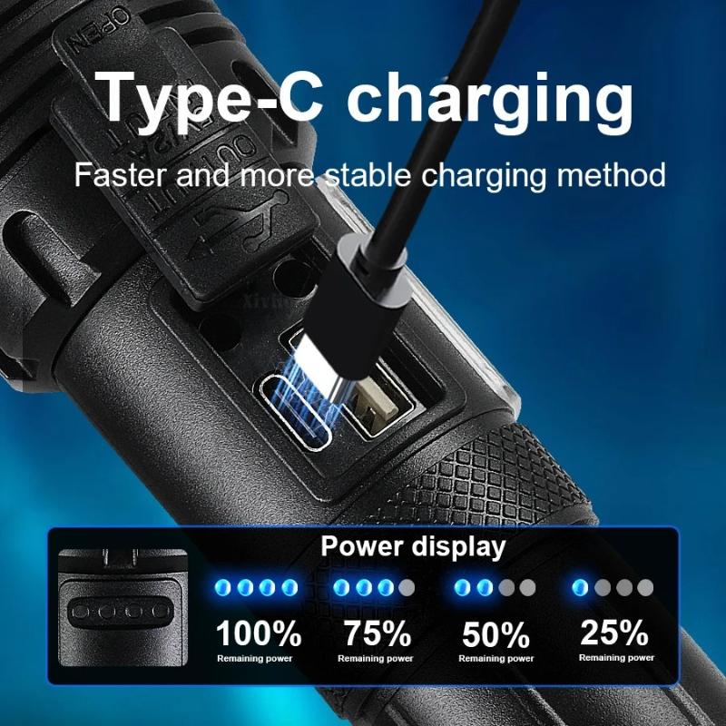 Мощные светодиодные фонари с большим радиусом действия 1500 м, супер яркий фонарь-факел, перезаряжаемый через Type-C, водонепроницаемый, для кемпинга на открытом воздухе