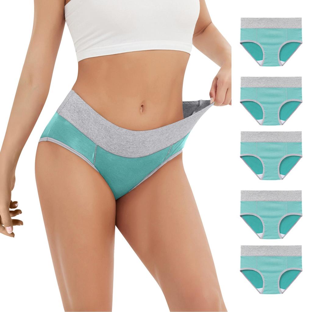 5PC Women's Large Color Cotton High Waist Pants With Raised Hips Underwear