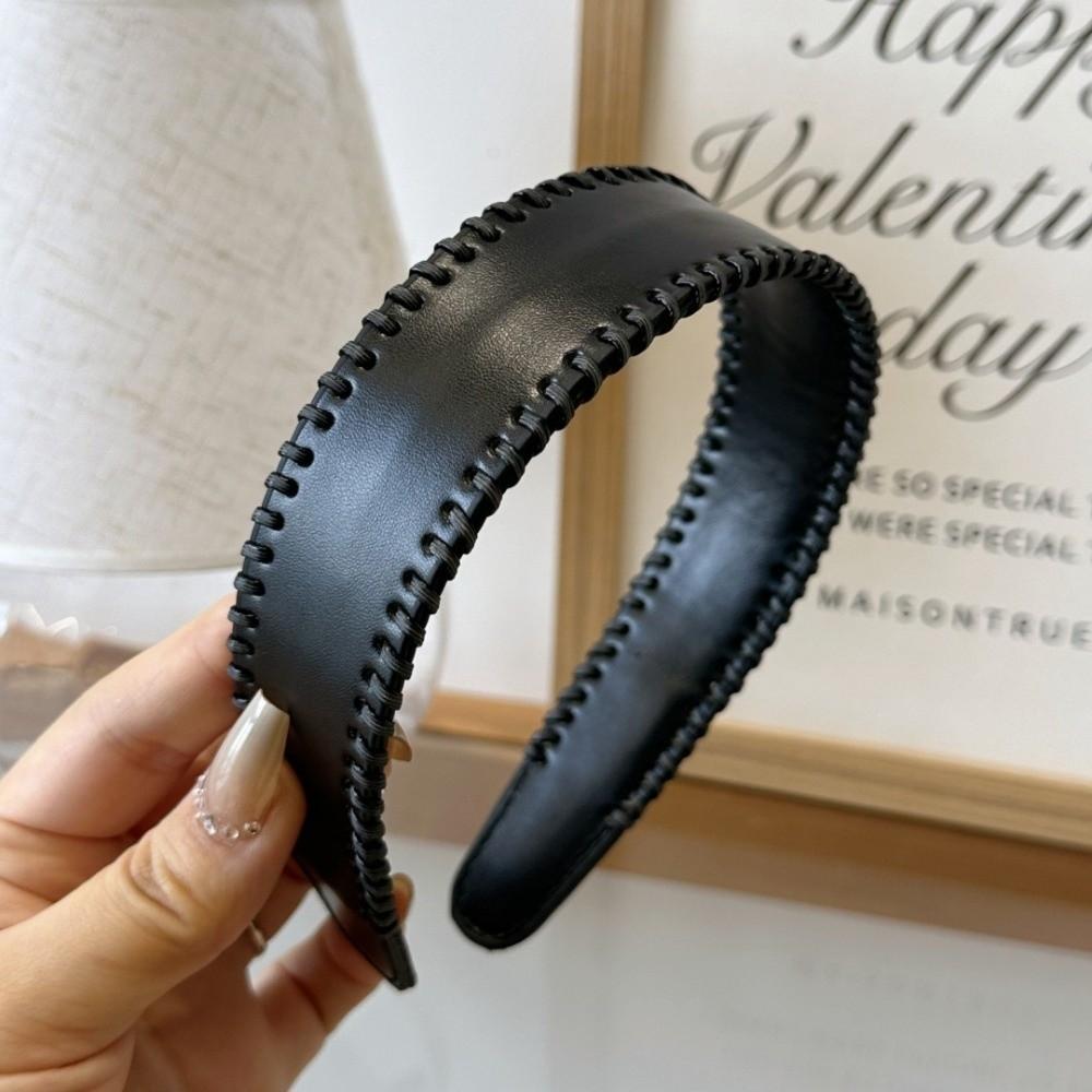 Korean Style Women Hair Hoop Non-Slip Wide Edge Hairband Sweet Leather Headband Wash Face