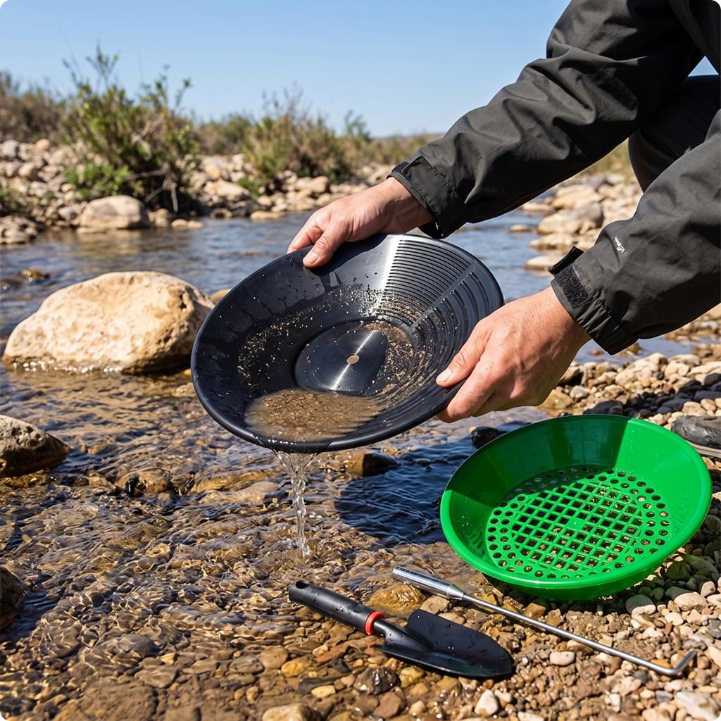4 Pieces Gold Panning Kit with Hand Tools Portable Classifier Screen Vial Lightweight Equipment Long-Lasting for Hobbyists