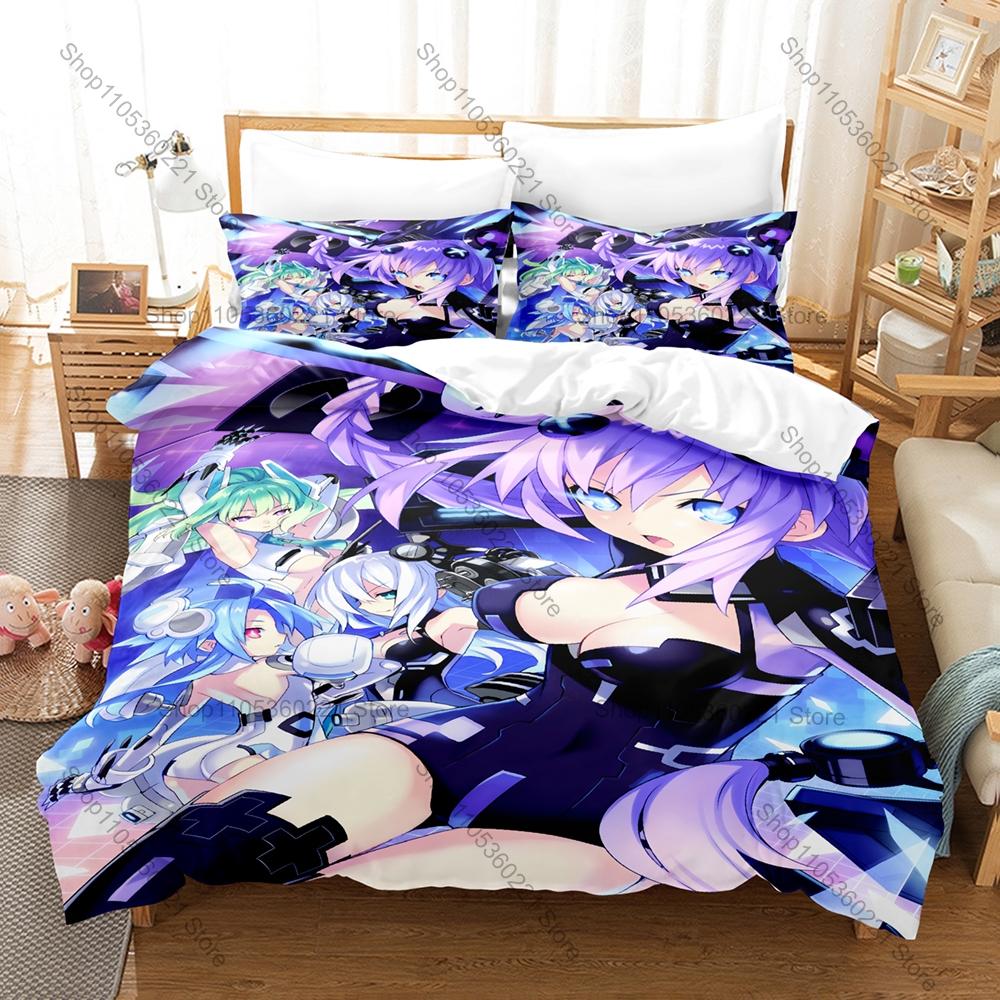 Game Kpop Hyperdimension Neptunia Bedding Set 3 Pieces Printed Duvet Cover with Pillowcases Breathable Bed Linen Home Decor