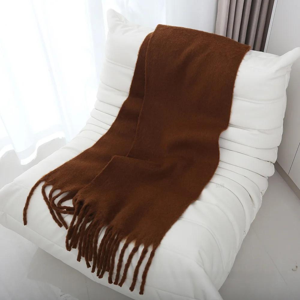 Thickened Extended Solid Color Scarf Women's Autumn Winter Korean Style Angora Student Shoulder Wrap Neck Warmer Pink Macaron