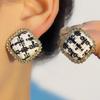 Серьги-пусеты из серебра 925 пробы в корейском стиле, квадратные, из фланели в клетку, дизайн в стиле ретро для осени/зимы