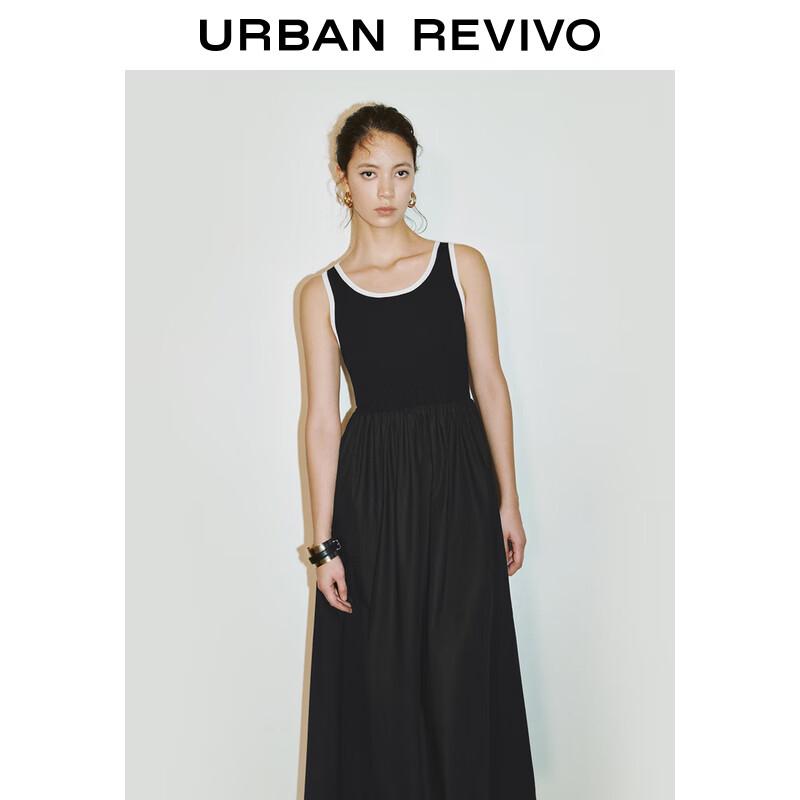 UR 2025 Spring French Colorblock Knit A-line Dress