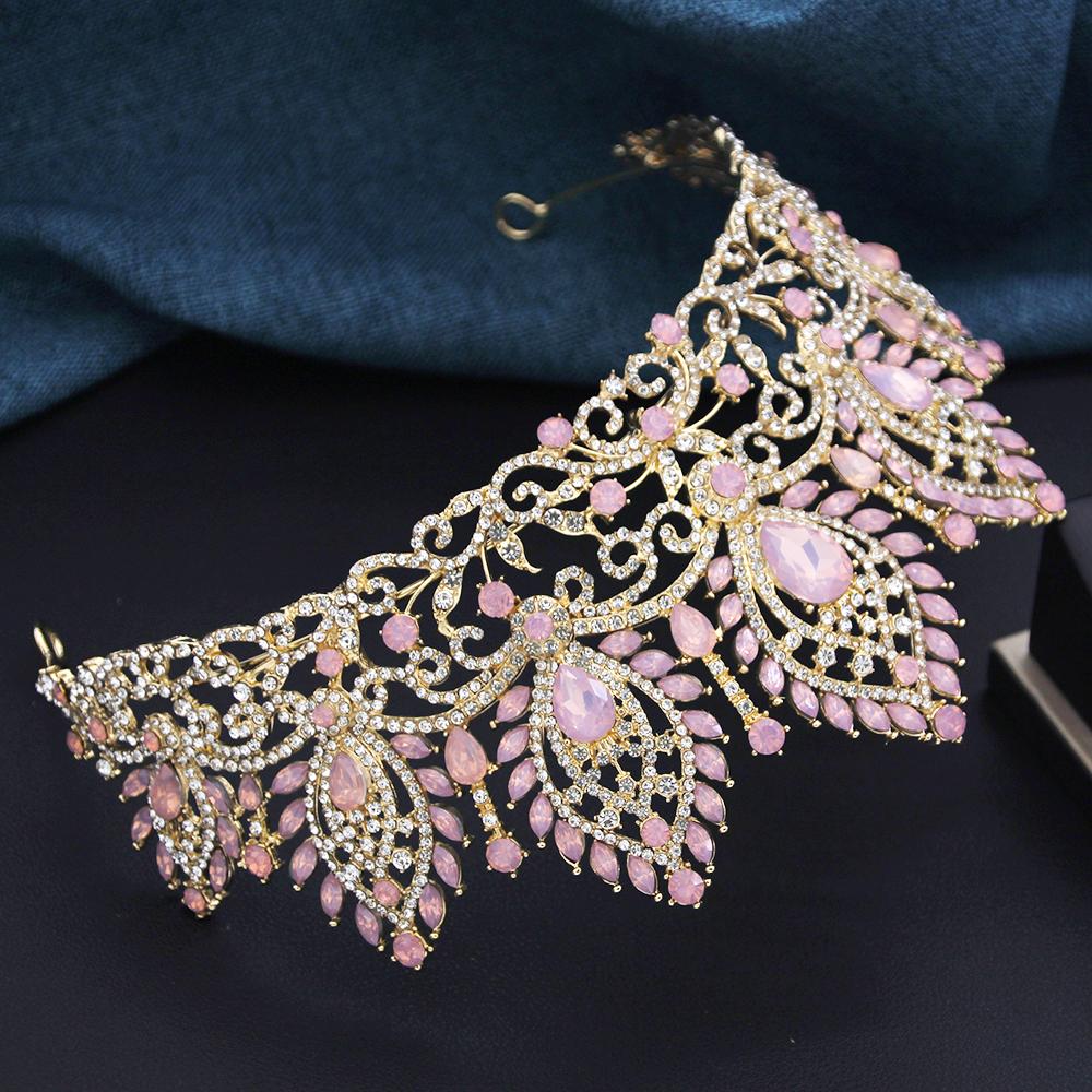 Royal Queen Opal Green Crown Big Diadem Bride Crowns for Women Tiaras Wedding Party Bridal Crown Hair Dress Jewelry Accessori