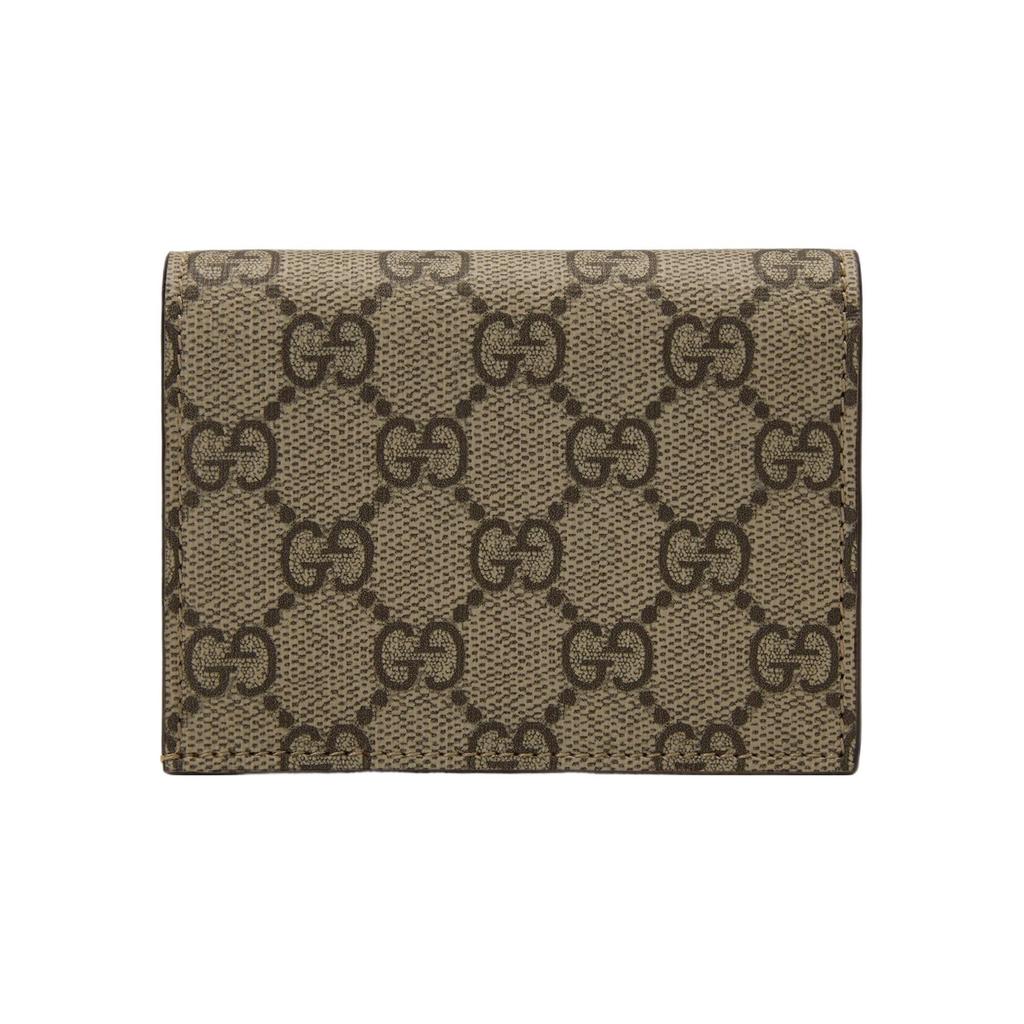 Gucci GG Marmont Double G Logo Snap Closure Canvas And Leather Card Holder Women Card Holder Gold Brown 658610-AABGY-8658