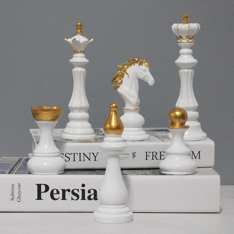 Black and White Chess Piece Resin Figurine for Creative Home Decor