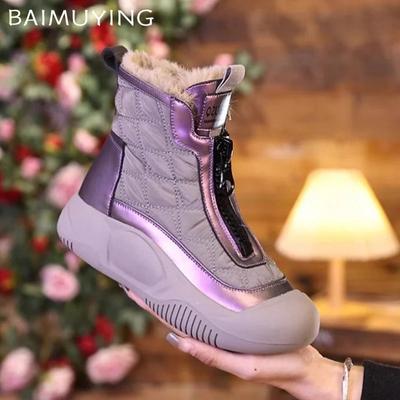 Женские зимние ботильоны на платформе, короткие плюшевые туфли на плоской подошве из хлопка, дизайнерская теплая зимняя повседневная обувь 2024 года, трендовые ботинки для ходьбы, женские ботинки