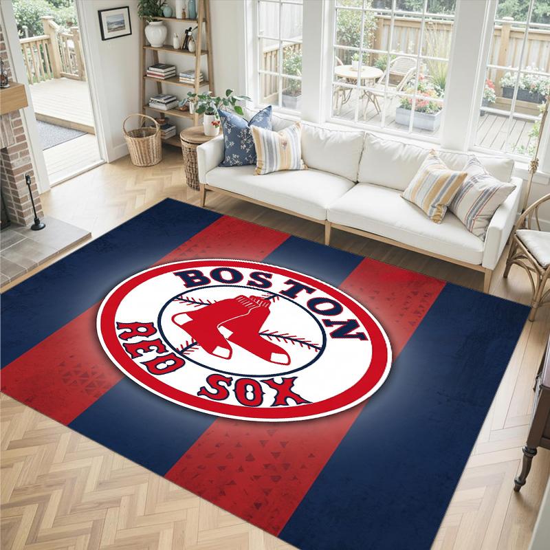 Boston Red Sox Design Crystal Velvet Carpet Cozy Non?Slip Printed Rug For Bedroom Living Room Entrance