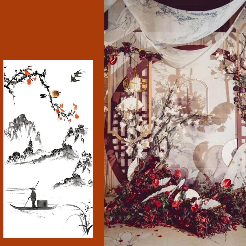 5M Chinese Style Ceiling Drapery Wedding Ceiling Drapery Curtain Panel Roof Canopy Draping Fabric Church Hotel Hall Decor