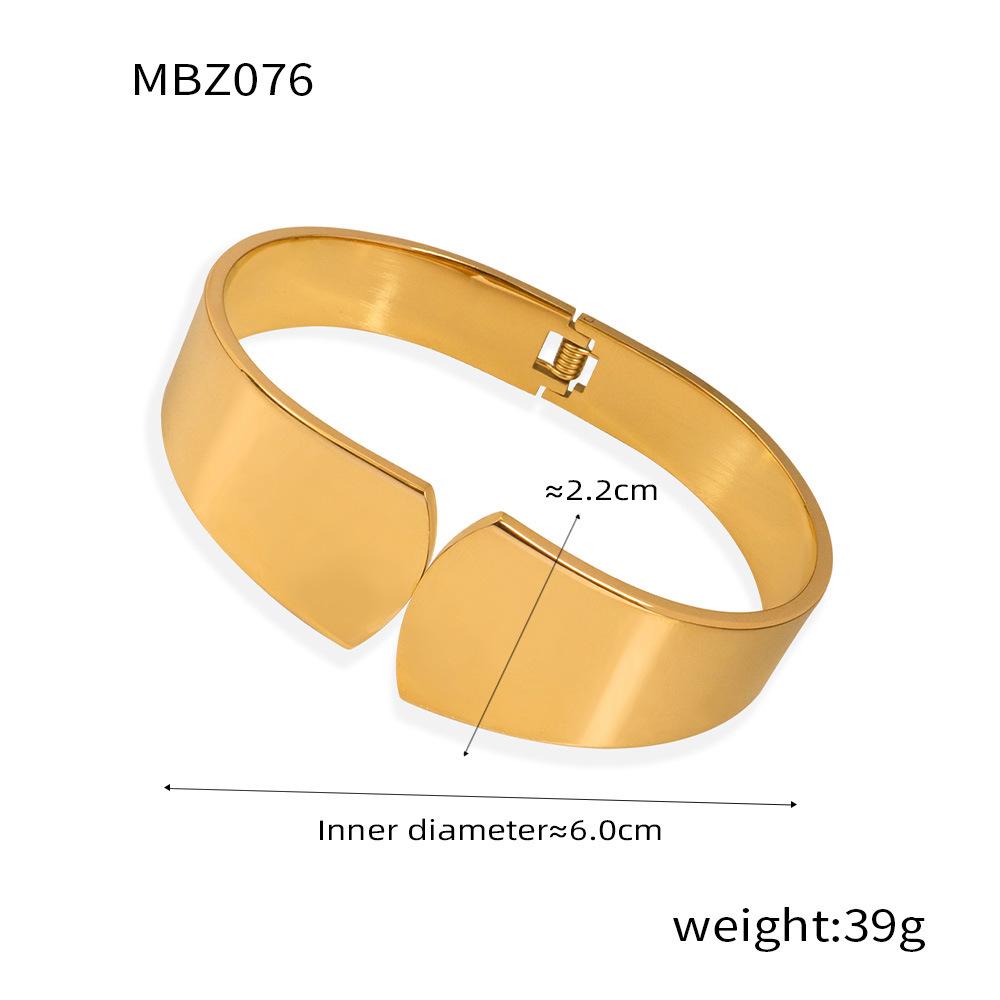 Chic Style Elegant Fashion Commuting Simple Personalized Jewelry Geometric Glossy Design Titanium Steel Gold-plated Wide Version Bracelet