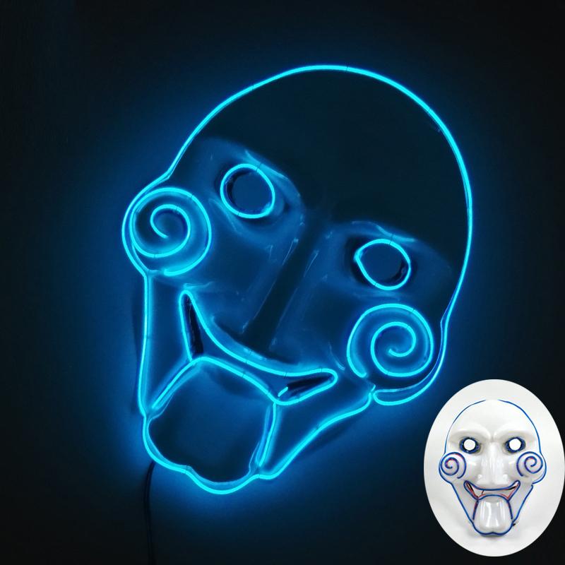 LED Light Up Chainsaw Crying Mask Carnival Halloween Dance Cosplay Jigsaw Killer Disguise Mask Glowing Movie Major Creepy Mask