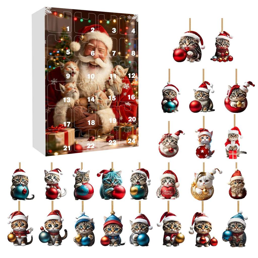 Christmas Countdown Calendar Featuring Adorable Cat Acrylic Decorations For Holiday Gift Giving