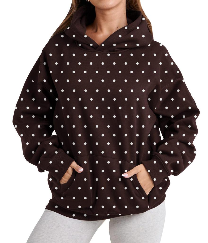 Women's Polka Dot Print Casual Loose Hoodie Sweatshirt for Autumn Winter