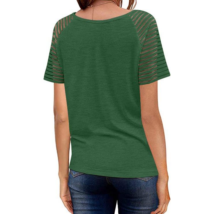 GMXIA Летняя сетчатая рубашка с V-образным вырезом, однотонная, с короткими рукавами, повседневная свободная футболка для женщин