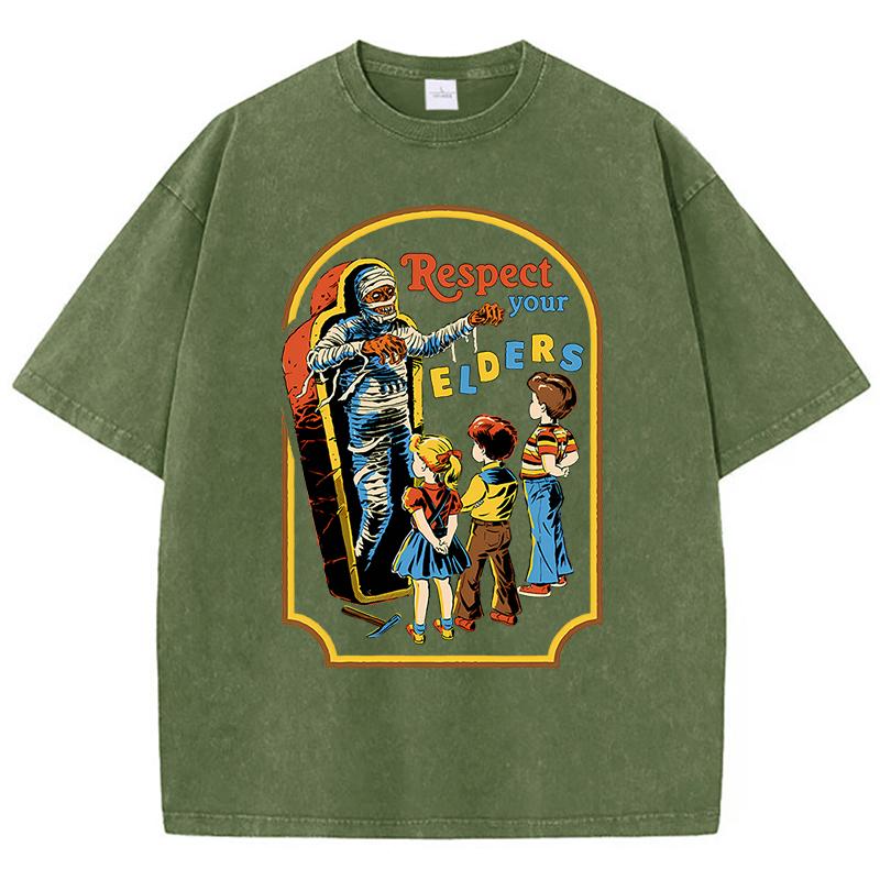 Уважайте своих старших мамочек, забавная стираная ретро мужская футболка, дышащая одежда, большой размер, короткий рукав