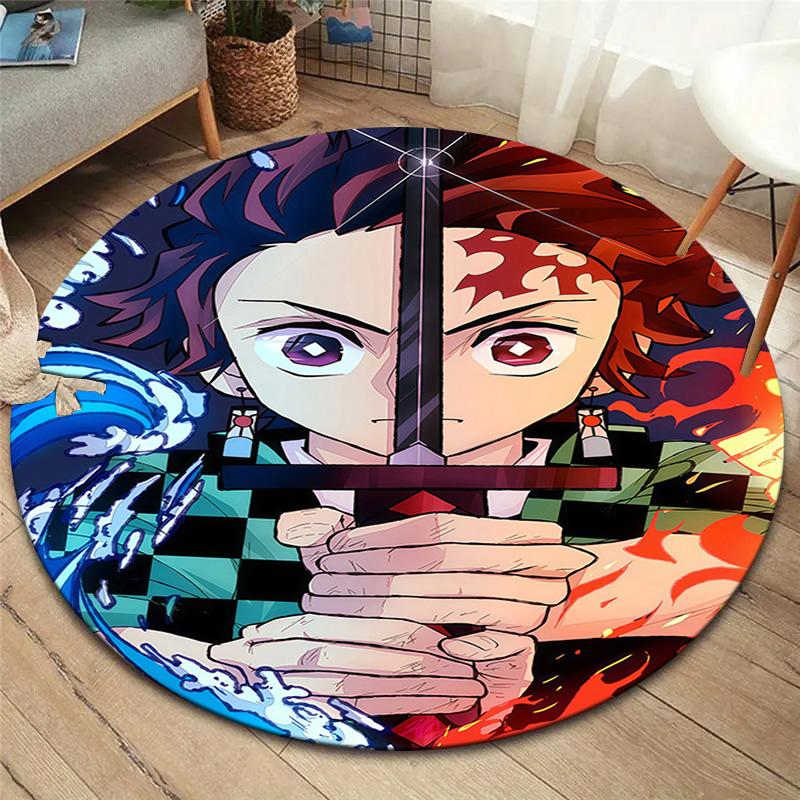 Demon Slayer Round Area Rug Carpet Rug For Living Room Bedroom Sofa Playroom Decor Nonslip Floor Mat