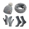 4 Pcs/Set Women Winter Hat Scarf Gloves Socks Set Thick Plush Knitted Warm Cap Gloves Elastic Ear Windpr