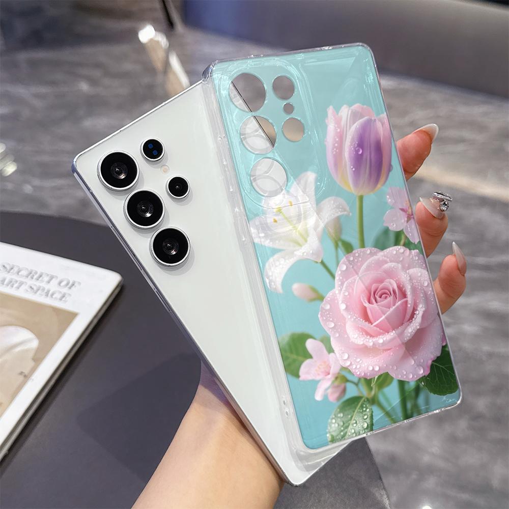 Чехол для телефона 'Пастельные цветы с каплями росы' для Samsung Galaxy S26 S25 S24 S23 S22 S21 S20 FE Plus, прозрачная TPU защитная крышка
