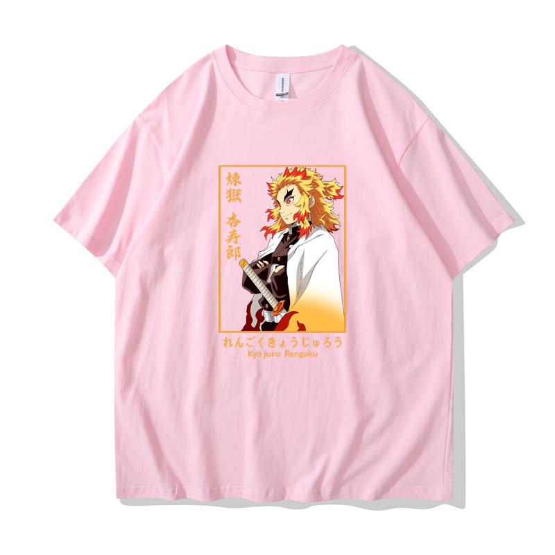 Аниме Rengoku Kyoujurou Printed Мужские Женские Летние Футболки С Коротким Рукавом Круглый Вырез Повседневные Летние Топы Унисекс