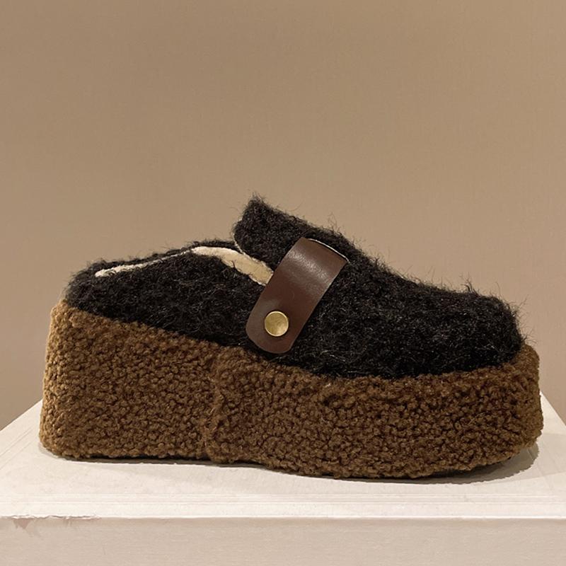 Замшевые женские туфли на танкетке на высоком каблуке дизайнерская обувь меховая короткая плюшевая зимняя обувь 2024 года модные тенденции Mujer Zapatos