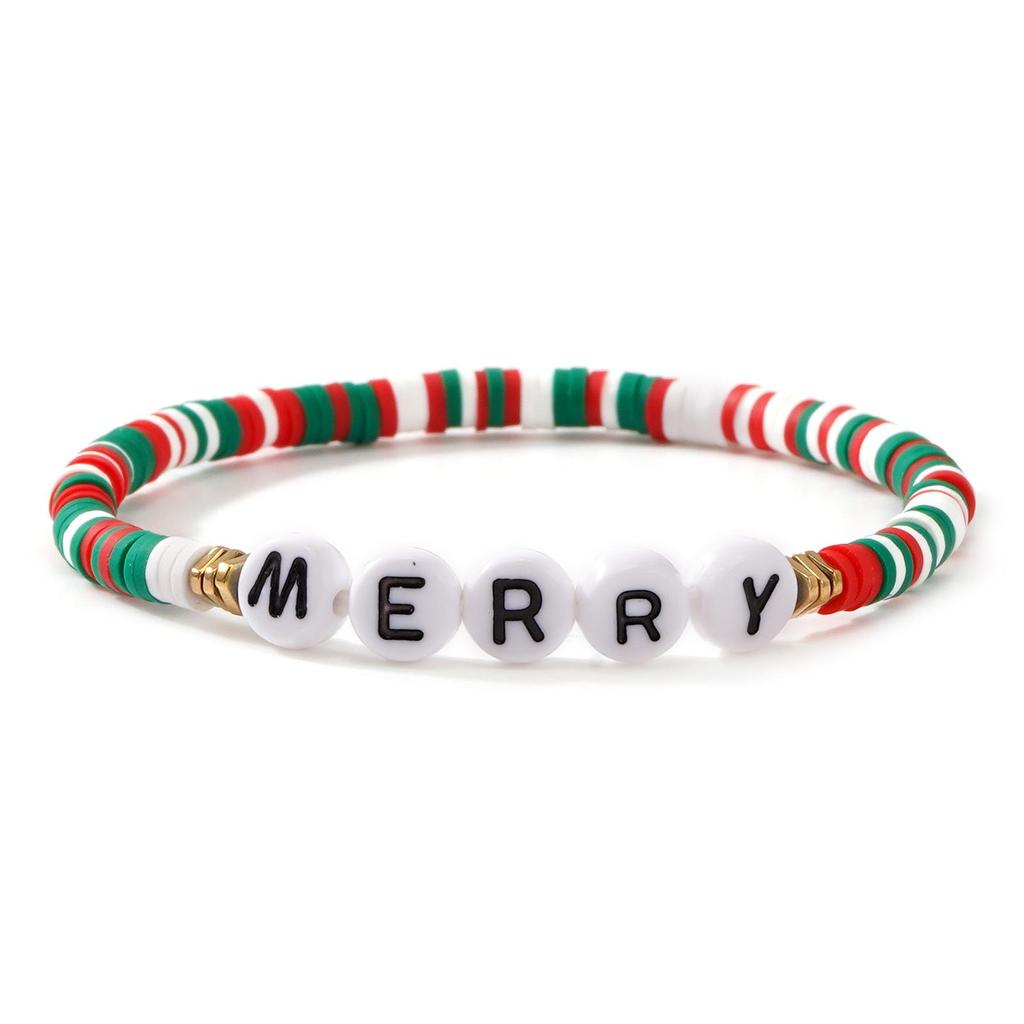 Versatile Christmas Bracelet: Red, Green, White Beads with 'MERRY' Letter, Bell, and Heart Elements