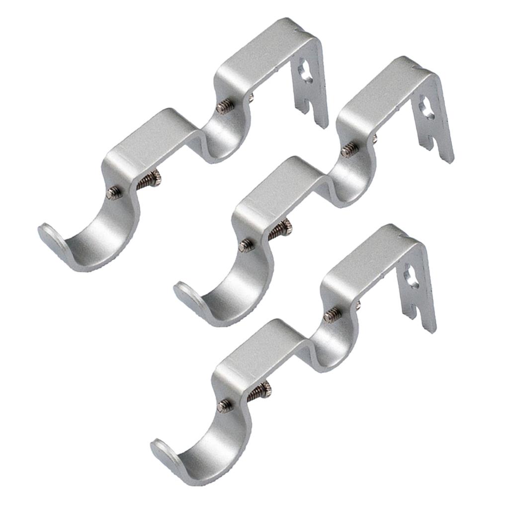 Set of 3 Adjustable Metal Drapery Double Curtain Rod Bracket Holder for 1 and 5/8inch Rod,Sturdy Steel