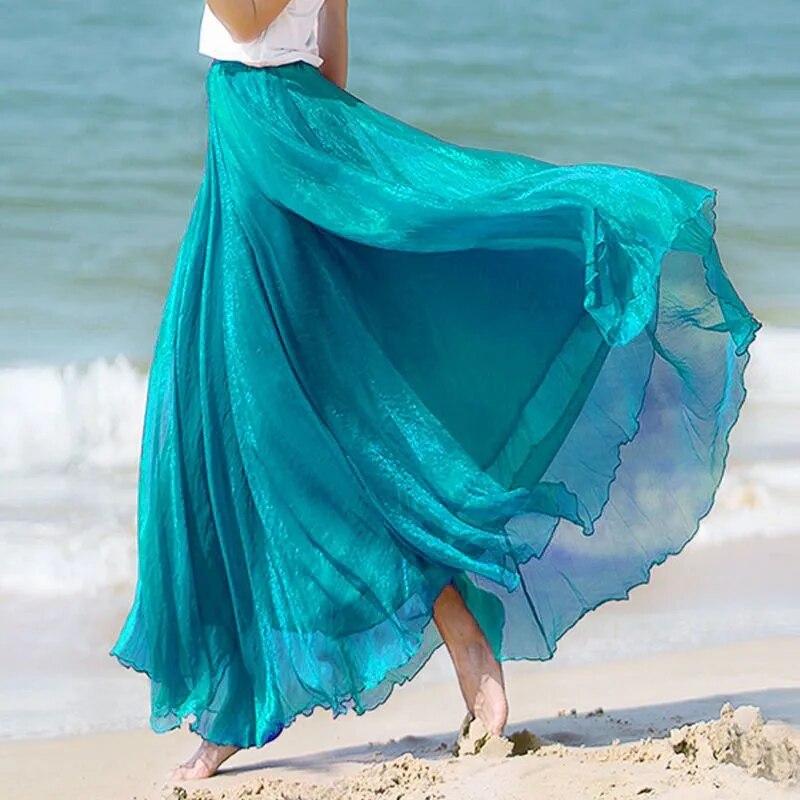 Women's Spring and Summer Vacation Seaside Big Swing Half-body Skirt Beach Casual Skirt