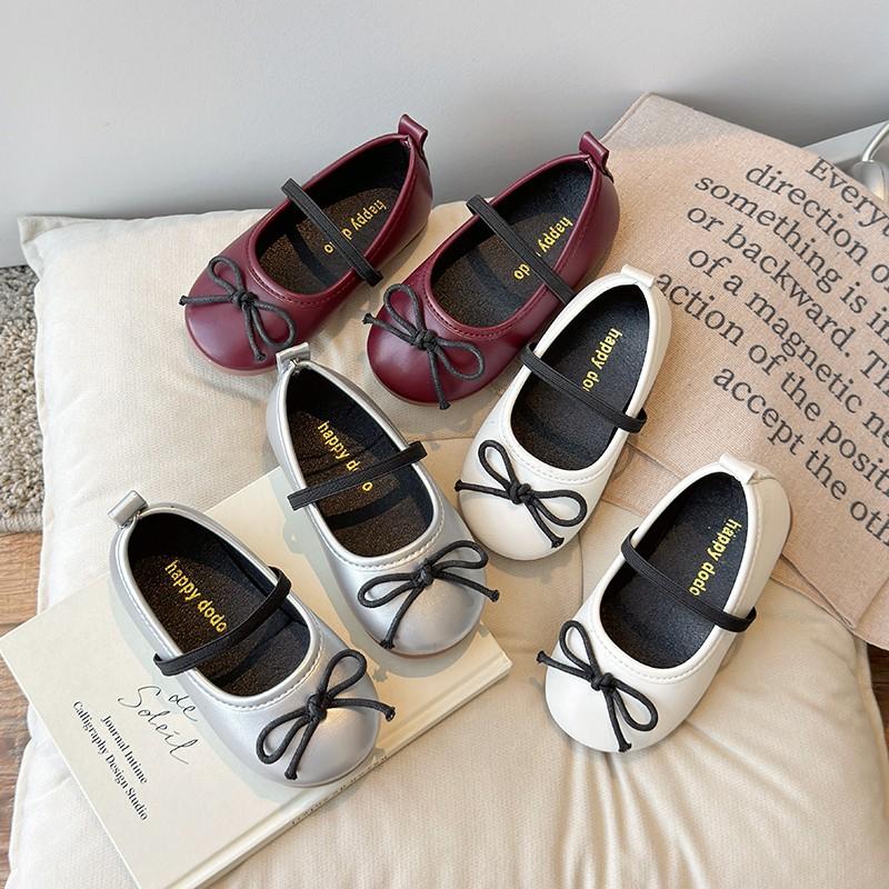 Girls Leather Shoes for Party Wedding Kids Flats Moccasins Shoes with Bow-knot Round Toe Soft Sole Children Princess Shoes