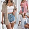 Spring Summer Cut-out Short-sleeved Knitted Cardigan for Vacation Sun Protection Women's Wear