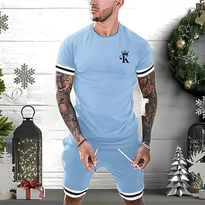 Мужская футболка и шорты с графическим принтом флага США больших размеров для летнего отдыха на открытом воздухе/спорта, комплект из 2 предметов