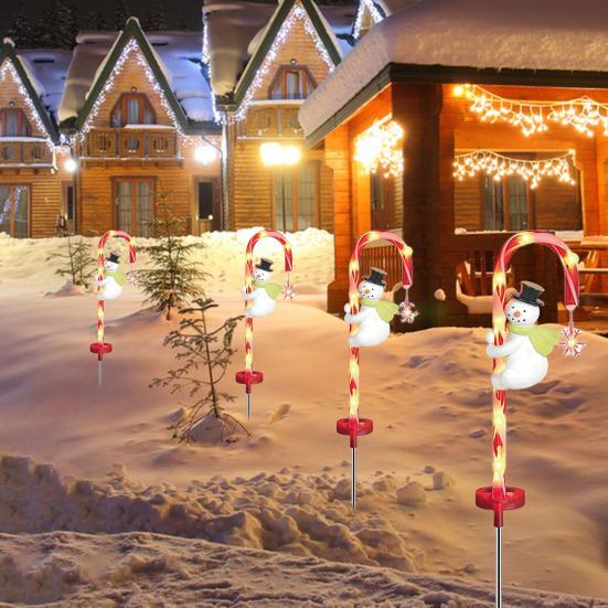 2 шт. солнечные гирлянды в виде леденцов, рождественские огни Санта-Клауса, снеговика, водонепроницаемые светодиодные фонари для дорожек для рождественских украшений сада