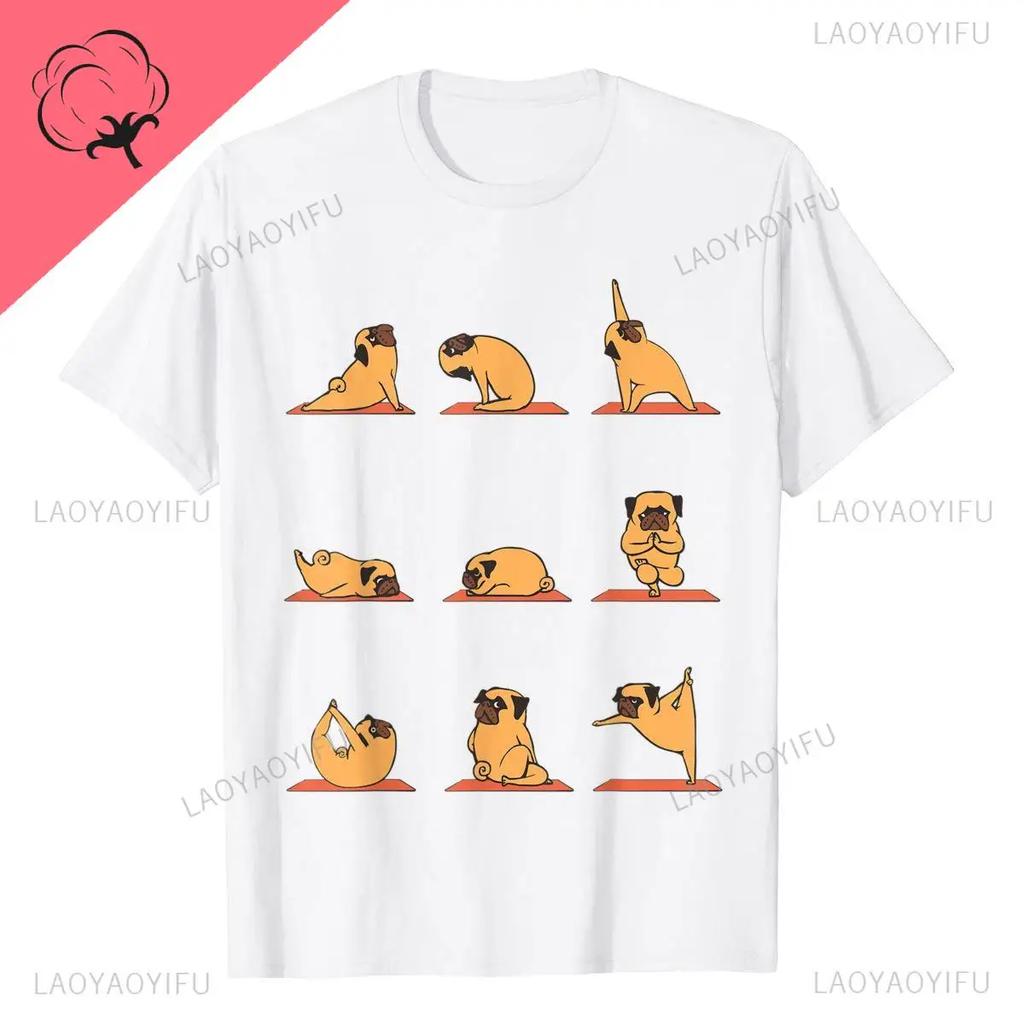 Funny Pug Yoga TShirt Puppy Yoga Poses and Meditation Latest Unisex Kawaii T Shirts Printing Unisex Tops Gift Streetwear COTTON