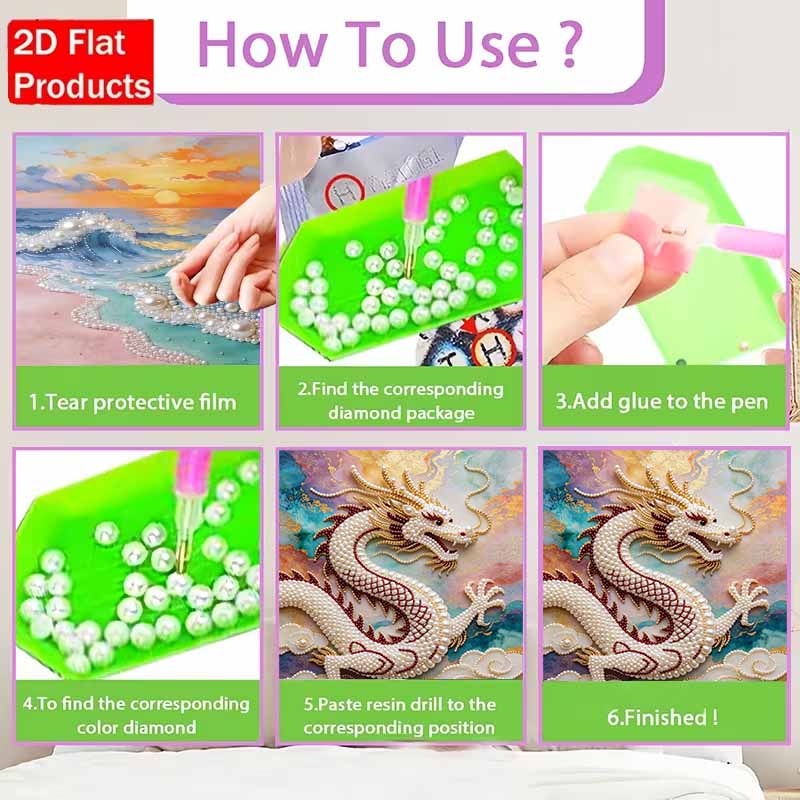 Pearl Painting Art Painting Kit for Adults and Beginners, Elegant Chinese Dragon Sparkling Painting Craft Home Wall Decor Handmade Gift