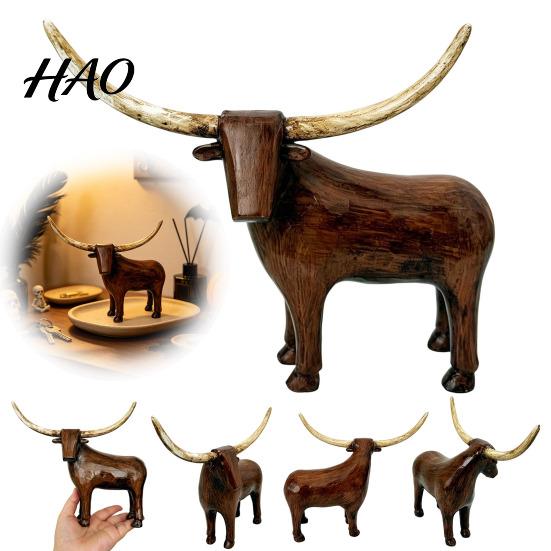 Hand Carved Look Sculpture Vintage Longhorn Bull Sculpture, Rustic Farmhouse Animal Figurine, Western Style Primitive Folk Art Decoration Decorative
