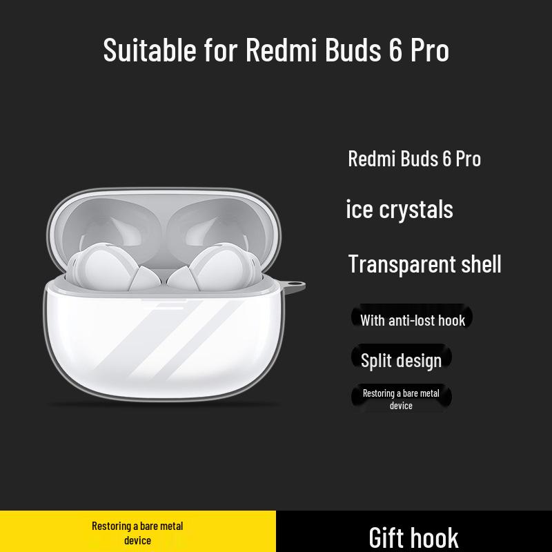 Совместимый защитный чехол для беспроводных Bluetooth-наушников Xiaomi Redmi Buds 6 Pro и 5 Pro - Прозрачный.