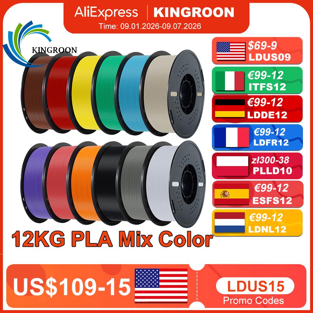 KINGROON 10KG/22LBS Multicolor PLA Filament 1KG/Roll 1.75mm For 3D Printer Material for 3D Printing 3D Printer Filament Free Shipping