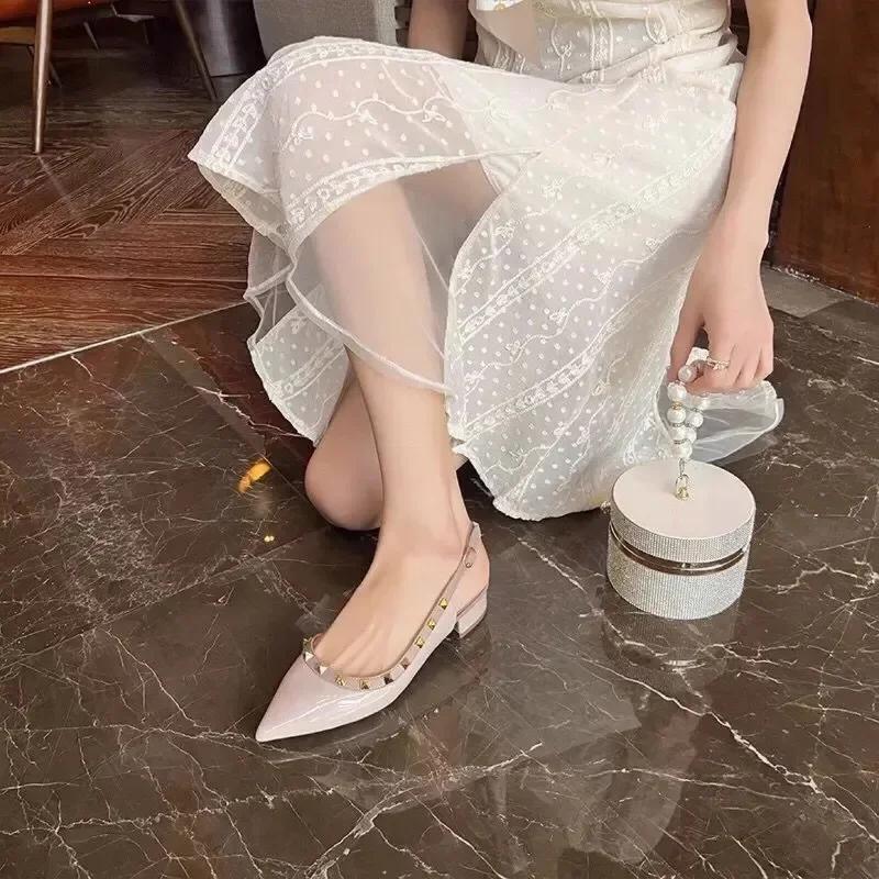 Shoes for Women  Hot Sale Buckle Strap Women's Sandals Fashion Rivet Dress Sandals Women Sexy Pointed Toe Toe Cap Sandals