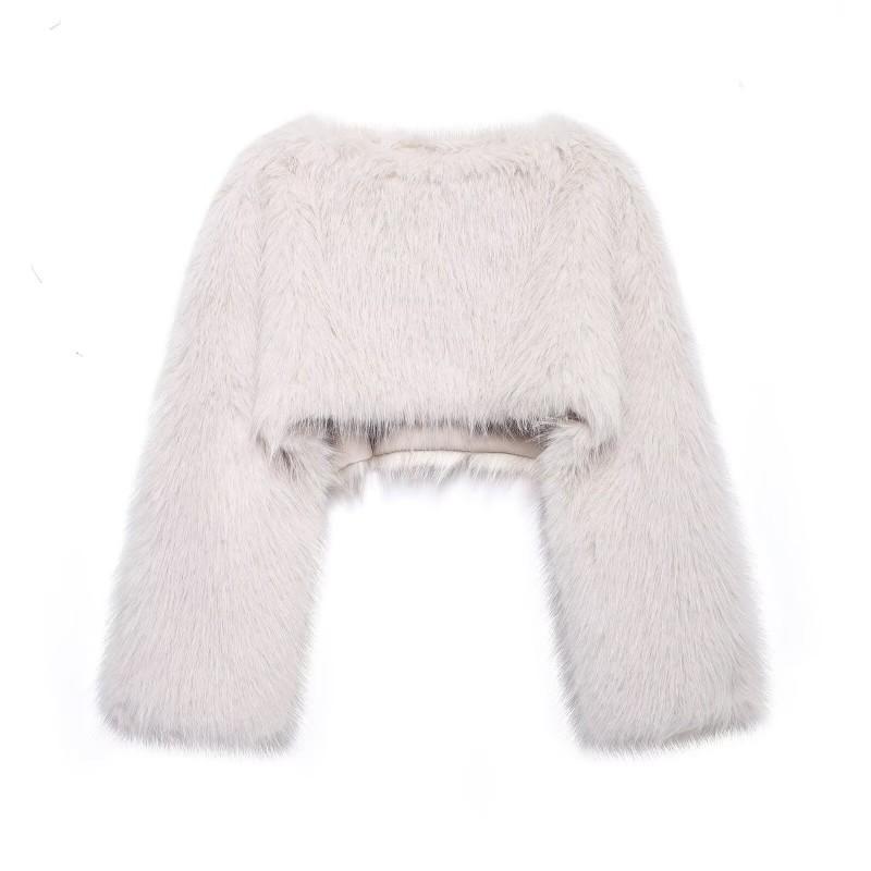 Womens Faux Fur Short Sweatshirt Street Style Long Sleeve Coat Winter 2026