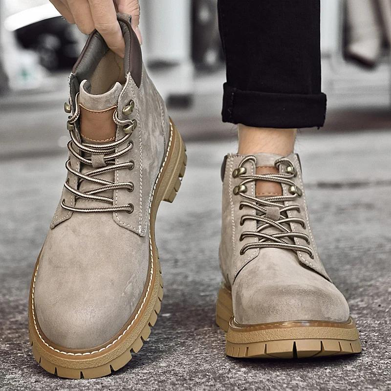 Высококачественные классические ботинки на шнуровке средней высоты, повседневные мотоциклетные ботинки, теплые износостойкие рабочие ботинки для улицы, короткие мужские ботинки