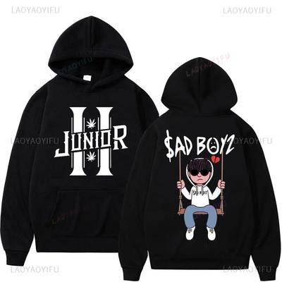 Худи с принтом Singer Junior H Sad Boyz 4 Life Мода для мужчин и женщин Хип-хоп Толстовка с капюшоном Повседневная Осень Зима Флис
